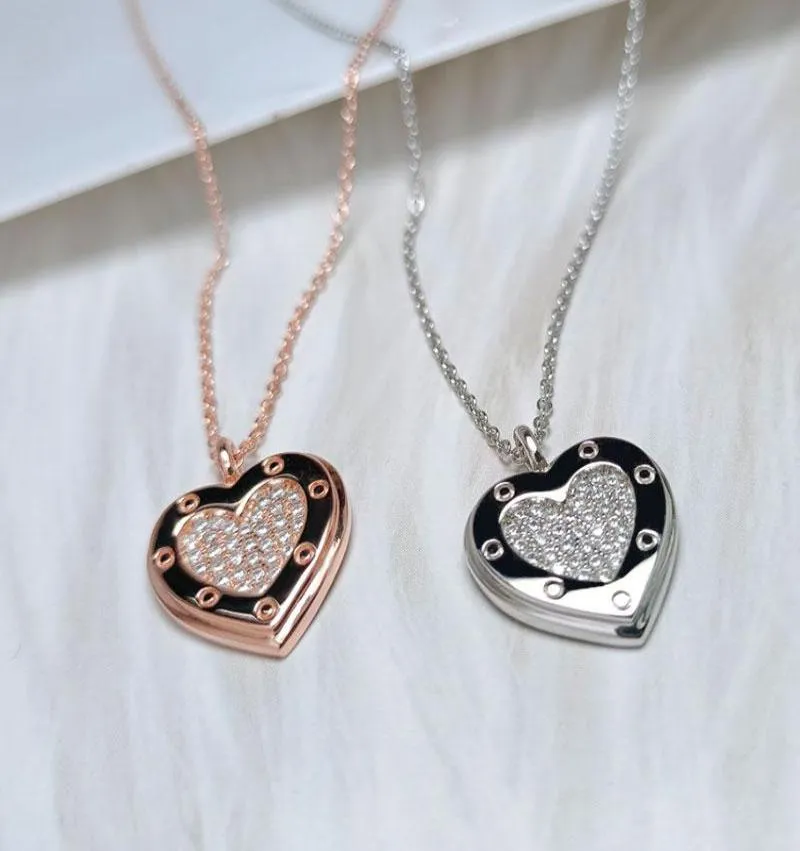 Pendant Necklaces Original 1:1 Real925 LOGO LOVE Inlaid Stone Heart-shaped Lock Necklace Ladies High Jewelry Fashion Ity Brand Gift1718840