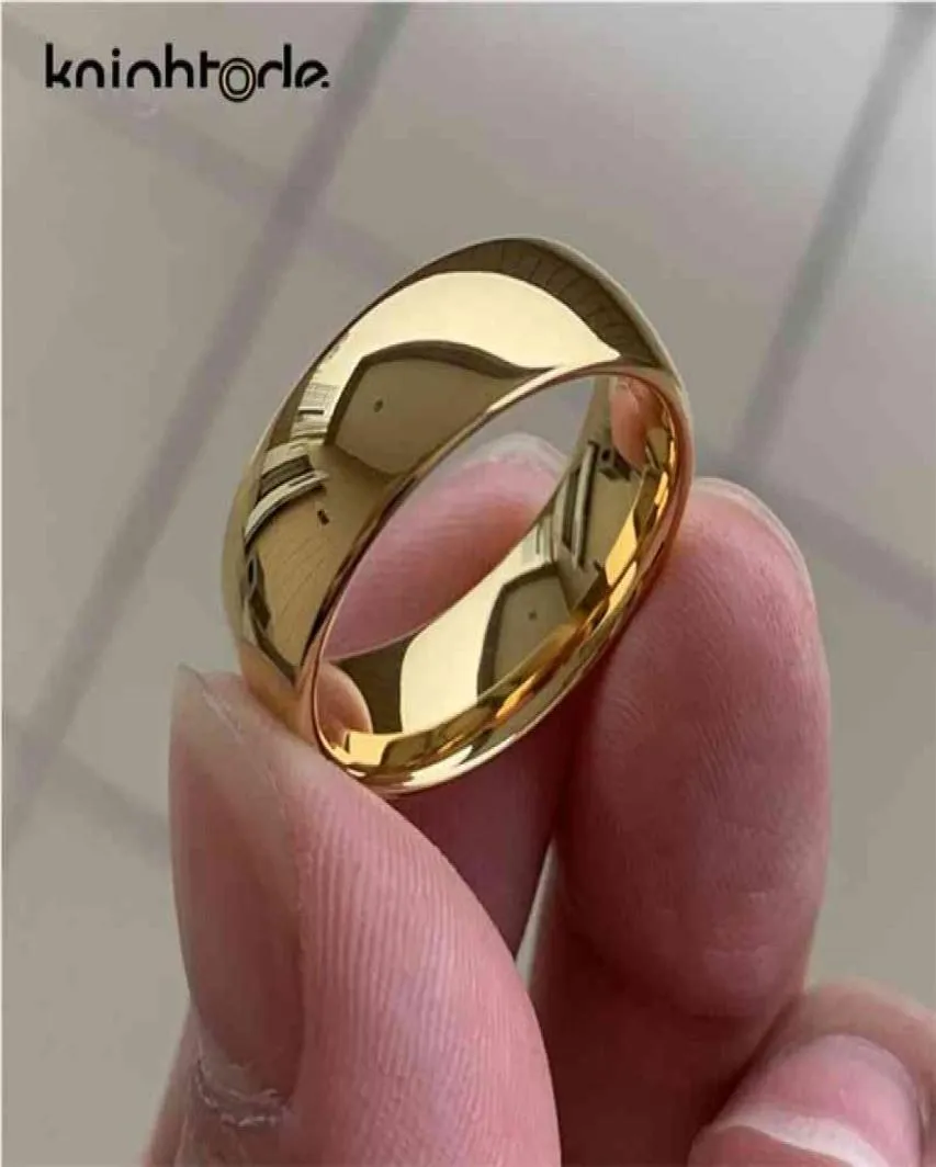 Classic Gold Color Wedding Ring Tungsten Carbide Women Men Engagement Gift Jewelry Dome Polished Band Engraving 2107019434102