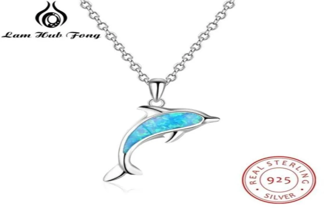 925 Colliers en argent sterling pendentifs mignons Dolphin Shape Blue Opal Collier 925 Bijoux Cadeau pour femmes Lam Hub Fong 210929271H6248465