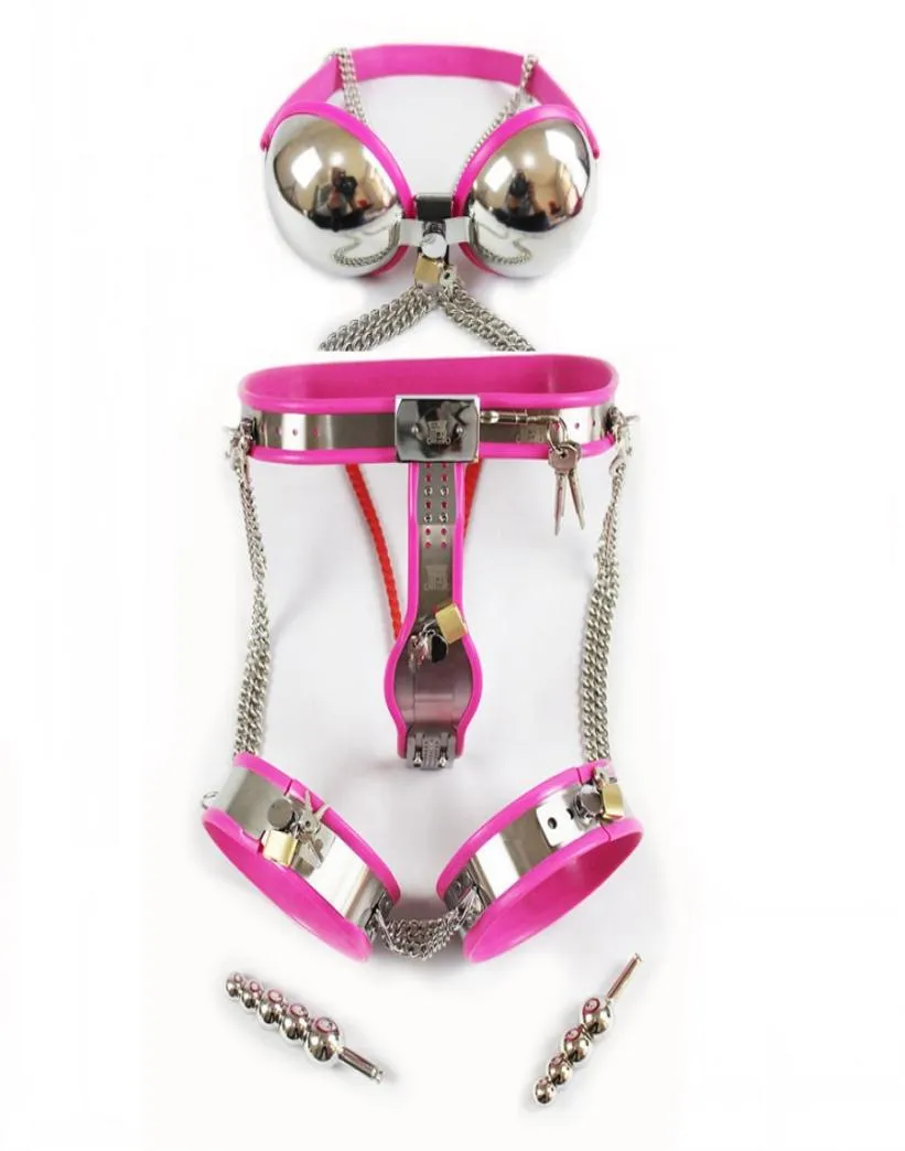 Stainless Steel Bondage Gear Devices Bra +T-Model Fully Adjustable & Lockable Female Pair Thigh 5pc Set5536833