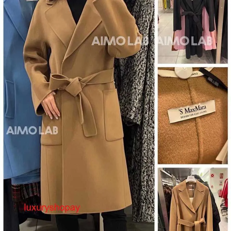 Maxmaras Womens Wrap Coat Camel Hair Coats Aimo Purchasing s Series Handmade 100% Sheep Wool Suit Collar Tie Casual Jacket Rje4