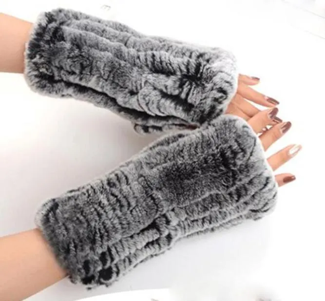 Dames Real Fur Gloves Vrouwen Winter Vinger Less Warm Gray Glove 2020 Nieuwe aankomst Zachte vrouw echte Fur Ladies Hand Warmer8836309