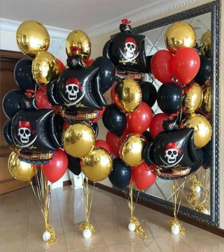 Korsan tema parti balonları seti 18 inç altın folyo balon erkek doğum günü dekorasyonu bebek duş malzemeleri çocuklar balon x03992003