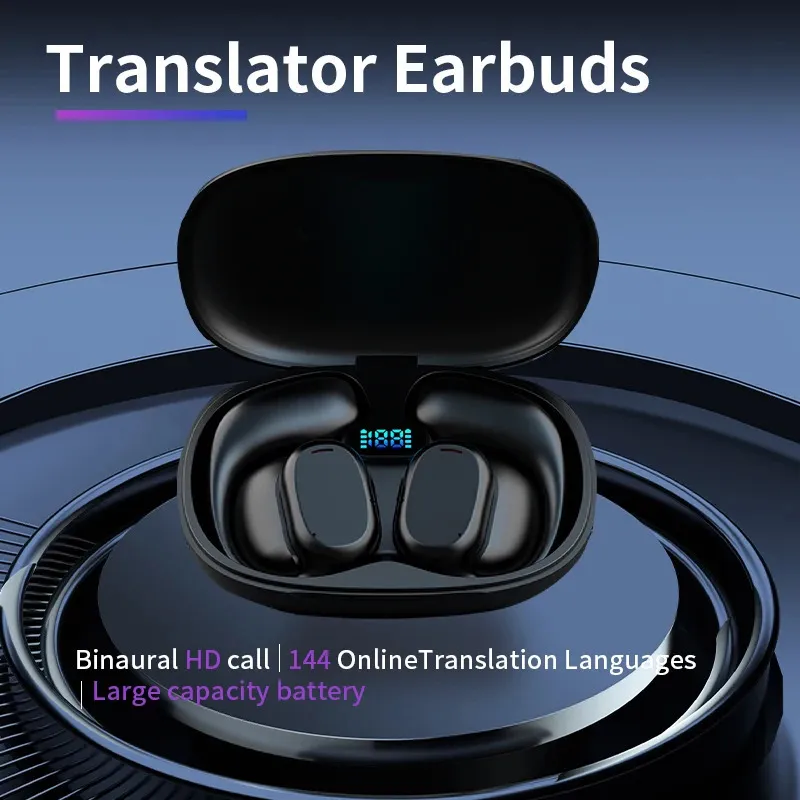 Draadloze vertalende oortelefoon BT -headset met microfoonlaaddoos 144 talen Instant vertaling Smart Voice Translator 240430