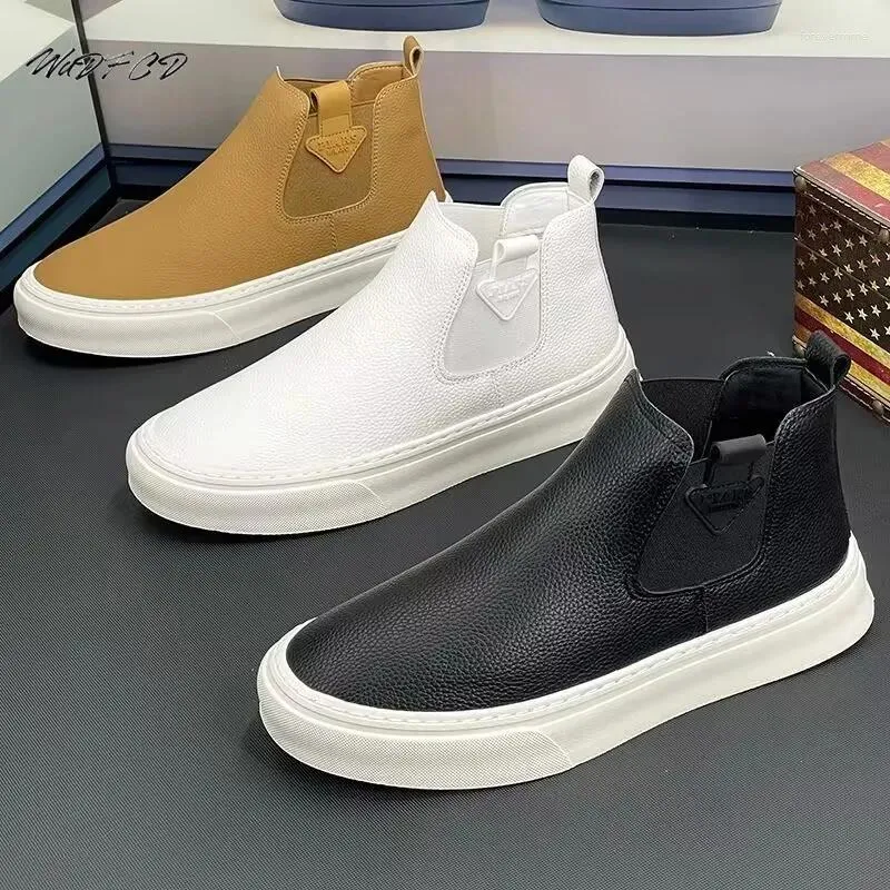 Buty swobodne wysoka, sneaker Men Designer Buty kostki Modna skóra mikrofibry górna wysokość zwiększona płaska tablica platformowa