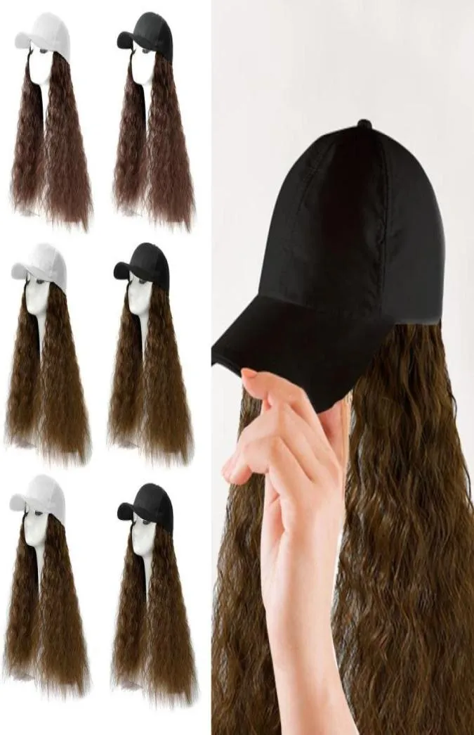 Andere Event -Party liefert Baseball Cap Hair Wave Curly Frisur einstellbarer Perücken Hut befestigt lange Hochtemperatur Seide Headwea4550446