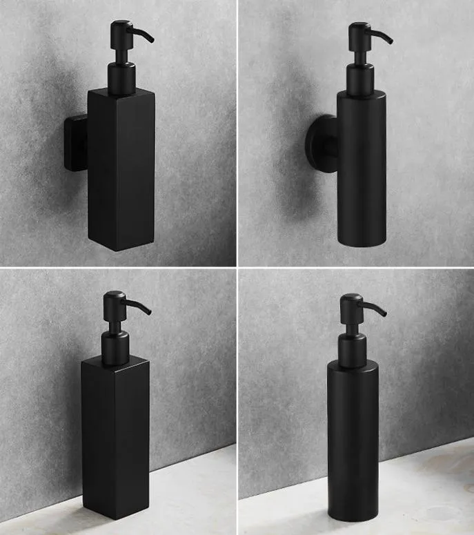 Vloeibare zeep dispenser hand gootsteen zeep container 304 roestvrij staal zwarte badkamer shampoo houder wand gemonteerde fles1865271