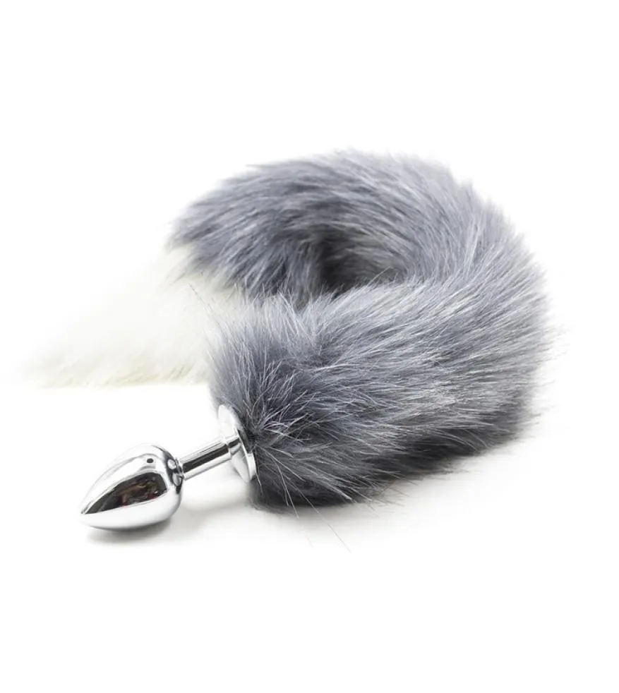 Sweet Magic Metal Rostfri Steel Butt Plug Size S Gray Fox Tail Anal Plug Erotic Anal Sex Toys Sex Game Products For Women3453119