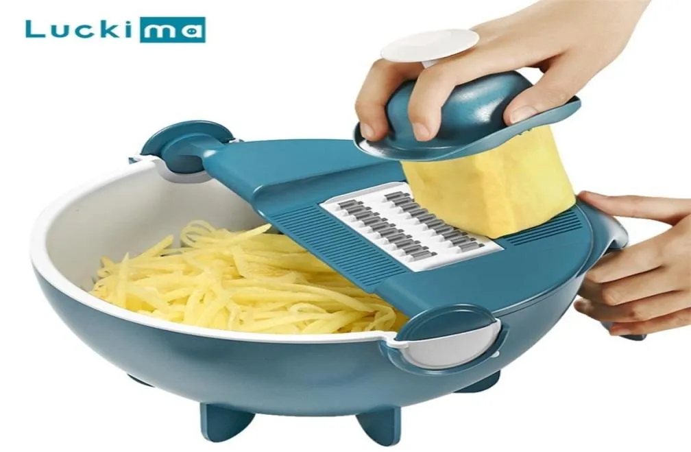 Multifunktion Vegetabilisk skärare Slicer Manual Shredder Potato Morot Cheese Grater Mandoline Chopper Peeler Draining Basket 2104067765870