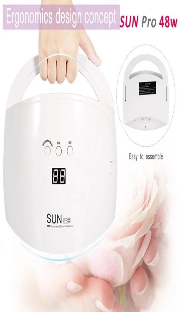48W Sun Pro Nail Dryer Manicure Lamp draagbare UV LED NAIL LAMP GEL Poolhuurlamp met bodem 30s60s Timer LCD Display1643818
