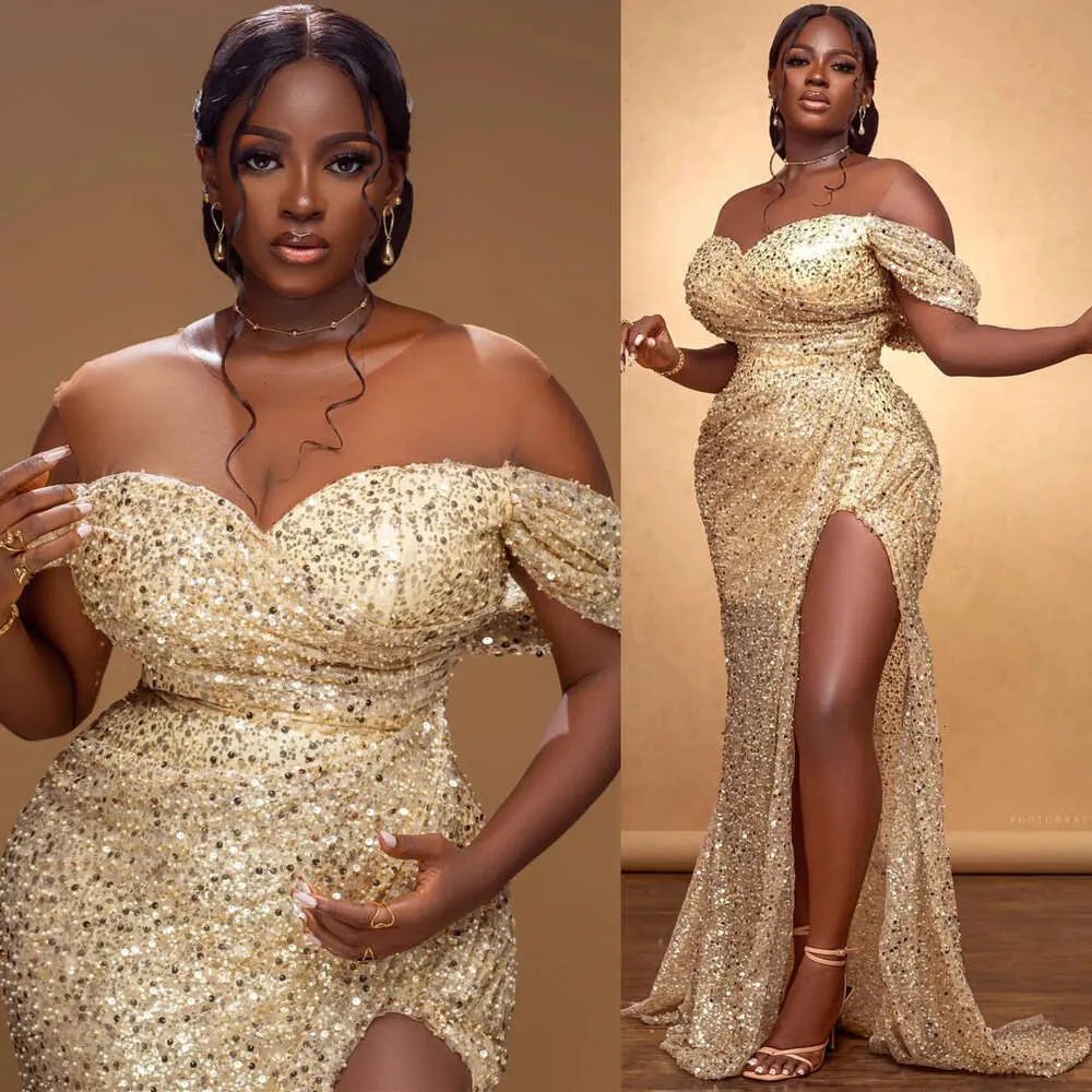 Shein Dresses For Ladies Mermaid Gold Ebi Aso Prom Dress Sequined Sheer  Neck Evening Formal Party