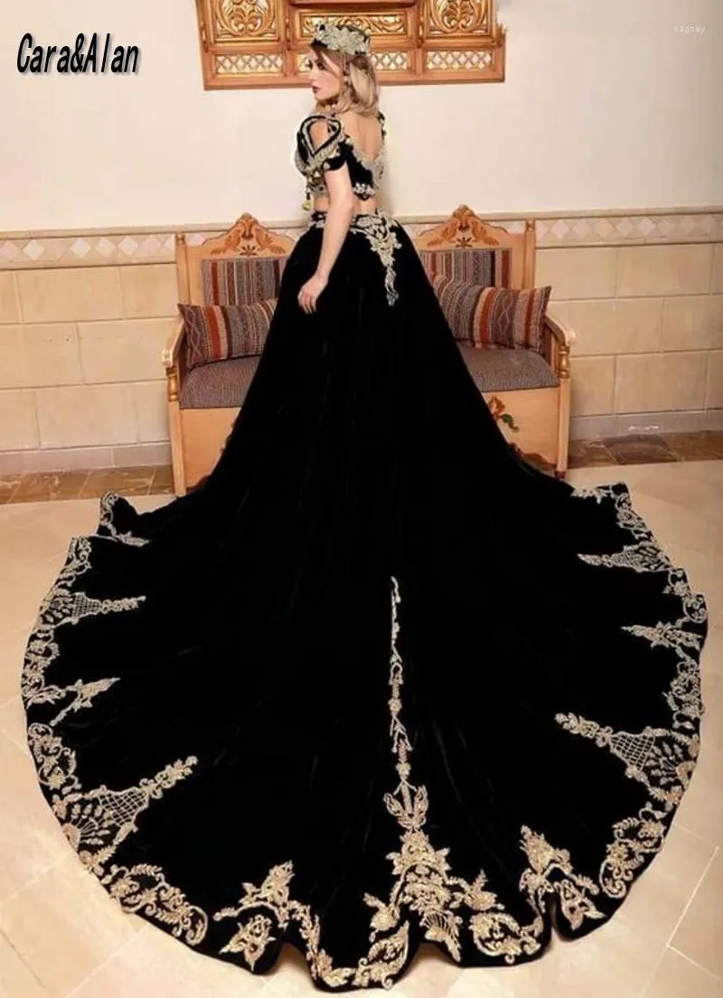 Robes de fête caraalan traditionnel algérien élégant robe de bal de bal femme pour les robes de soirée sirène noire en velours