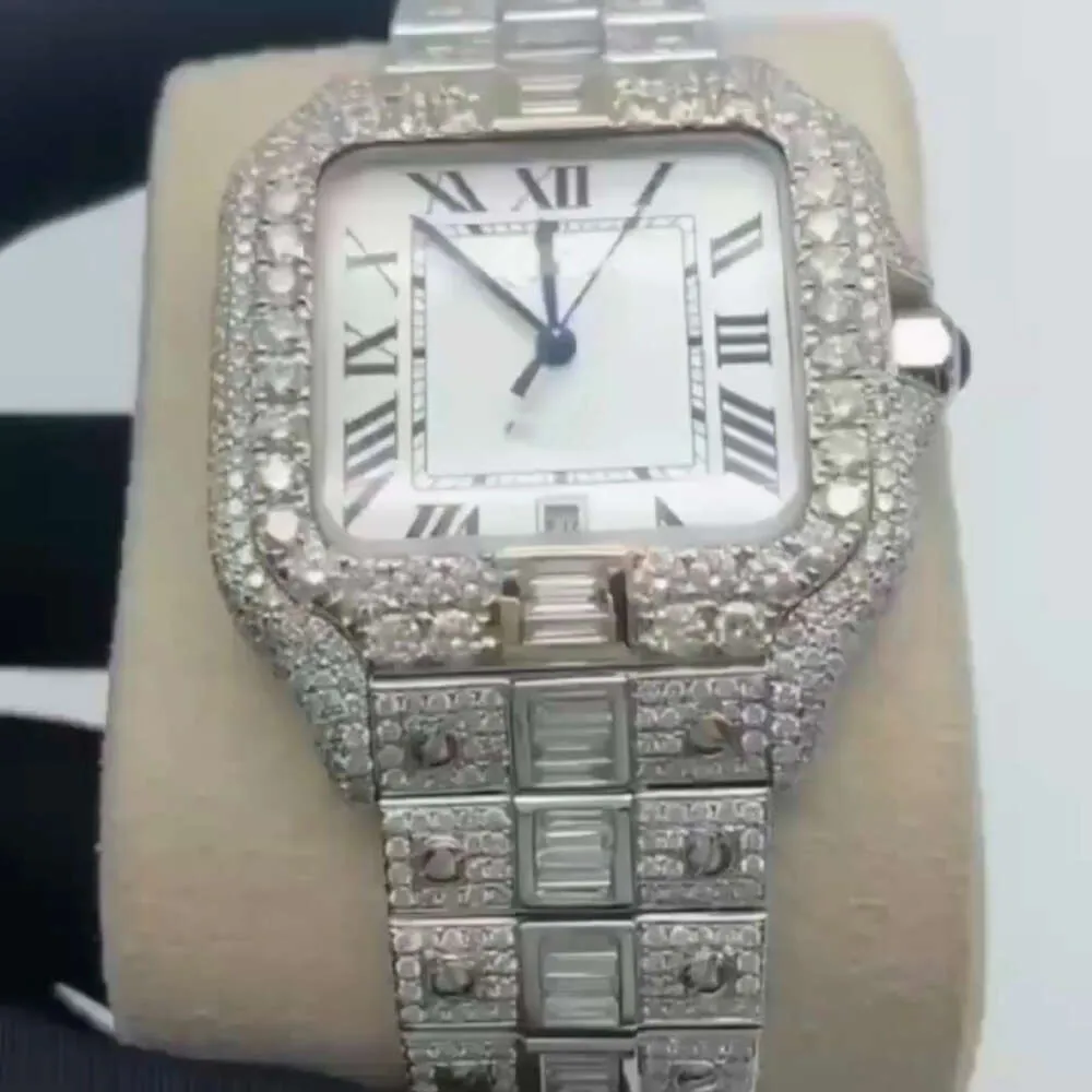 Hip -Hop -Schmuck Edelstahl handgefertigt VVS Labor angebautes Pass Diamant -Tester vereisert mechanische Uhren