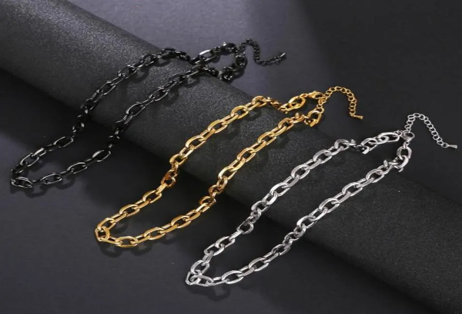 Chokers Punk Black Gold Color Collier de cou en acier inoxydable pour hommes Femmes Counan Chain de liaison chunky Figaro Jewelry6241173