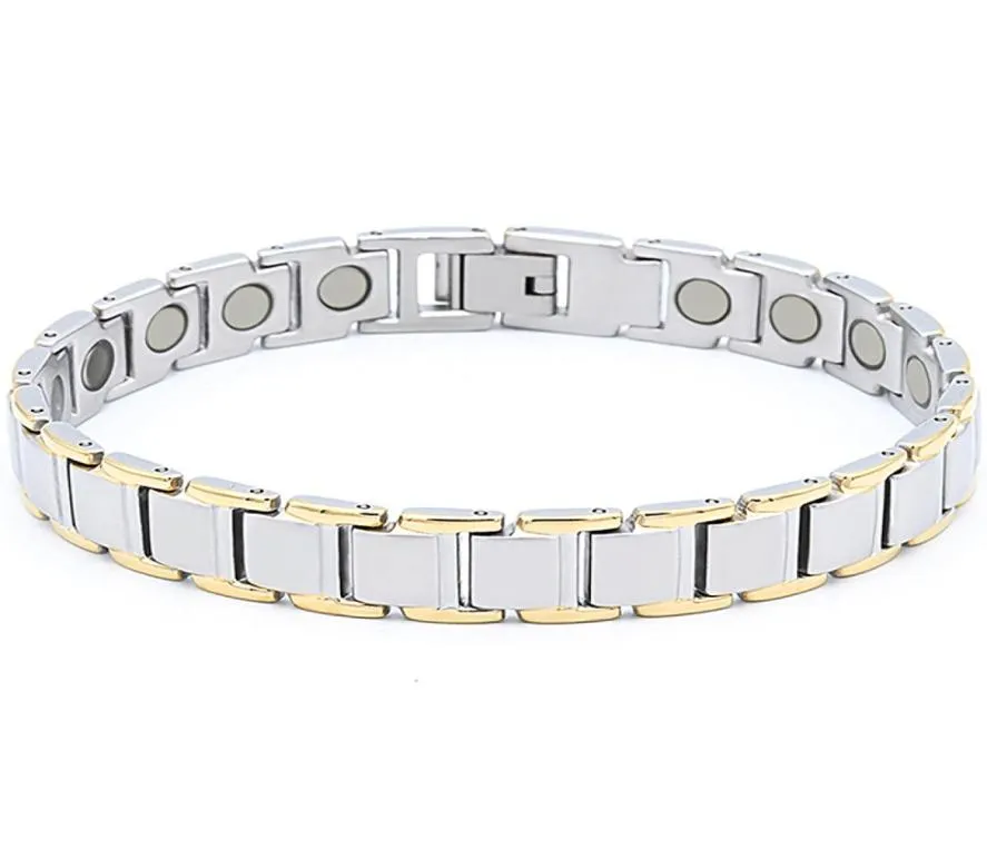 L Bracelet en acier inoxydable IP 18K Bracelets de couleur en or 4 en 1 Éléments énergétiques bracelets de soins sains magnétiques simples fashi6156398