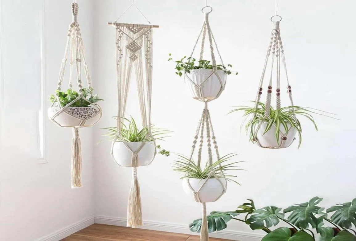 4PCSLOT Macrame Plante Plantes Creative Designs Handmade Indoor Mur suspendu Planteur Planteur Plante