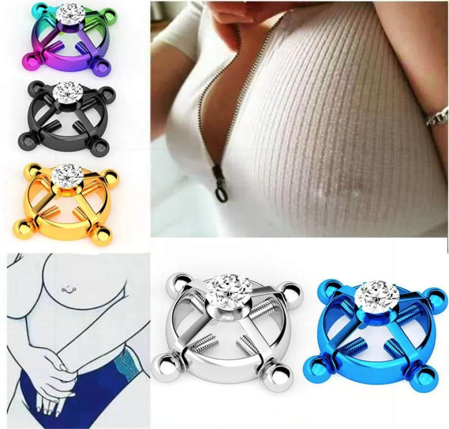 2pcs Zircon Titanium Steel Gaby Adjustable Screw Fake Nipple Ring Non Piercing Body Jewelry For Women Faux Round Adult Game9805807