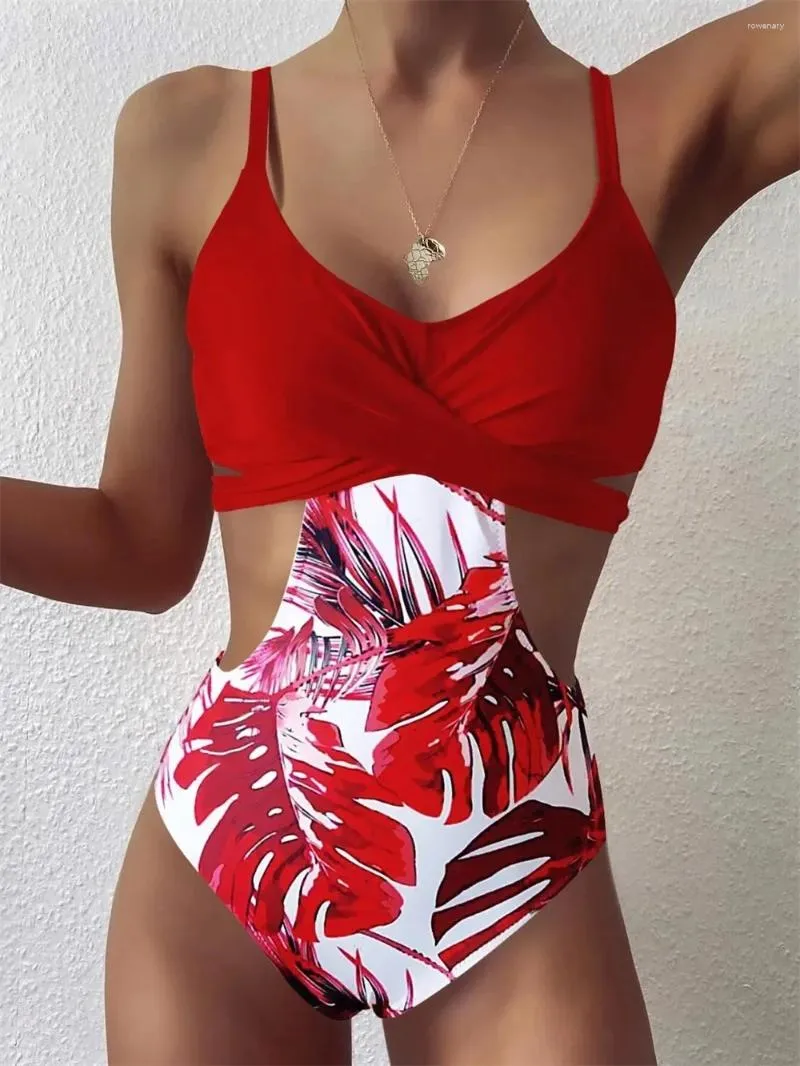 Frauen Badebekleidung 2024 Blattdruck Frauen dünne ein Stück Badeanzug Maio Biquini Mujer Trikini Banador Monokini Bikini Badpak Maillot Femme