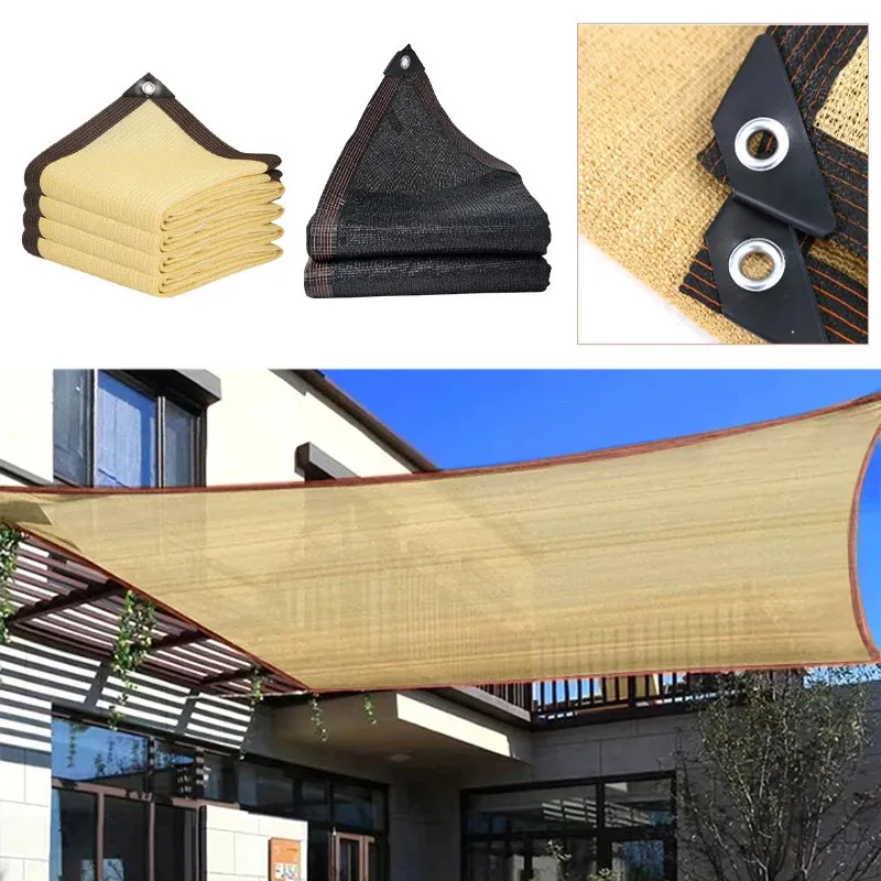 Anti-UV HDPE Beige Sunshade Net Garden Balcony Plant Shed Shading Sail Outdoor Swimming Pool Awning Cover Pergola Camping Canopy 240425