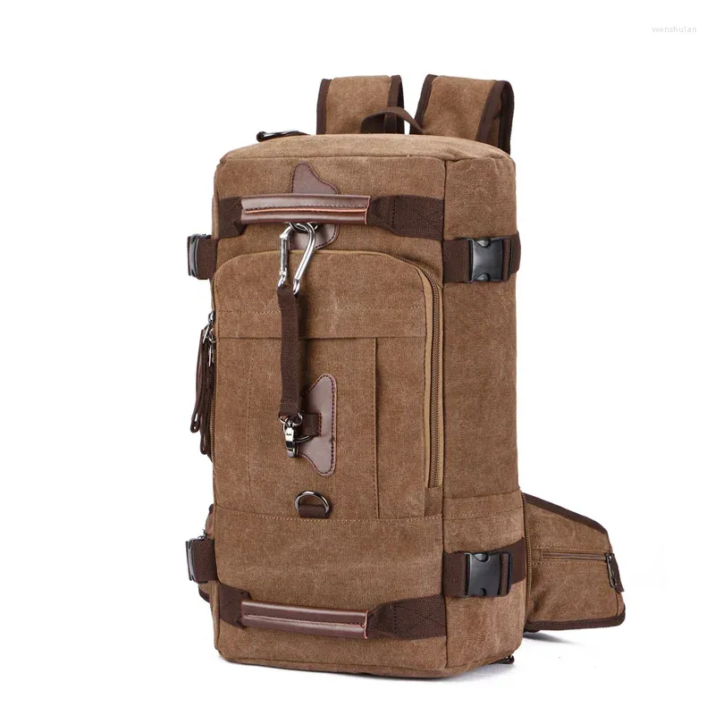 Backpack Large Capacity Canvas Bags For Men Outdoor Travel Converted Crossbody Bag Student Hiking