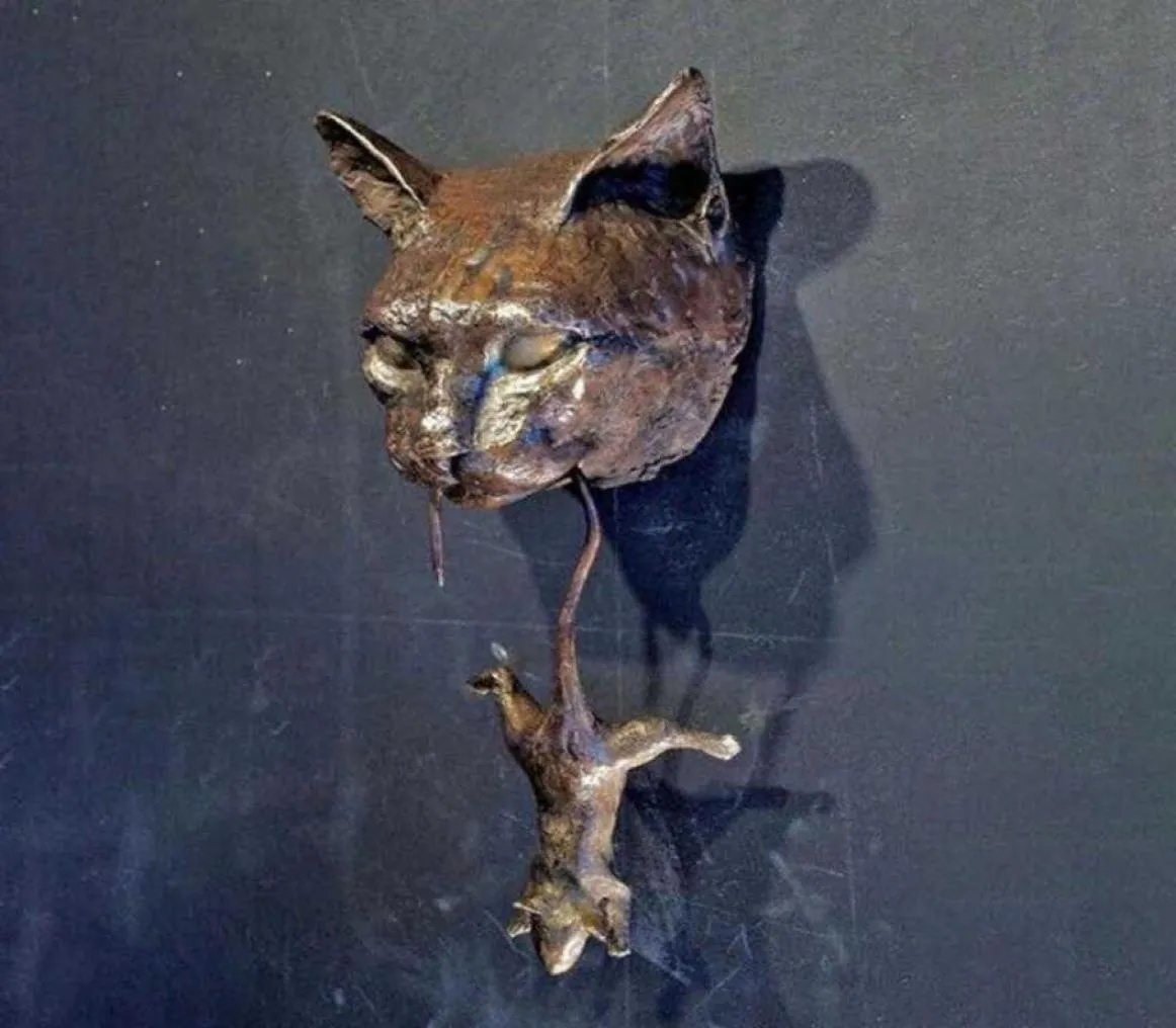 Katt- och musdörr Knocker Sculpture Rusty Brown Cast Iron Wall Harts Ornament Accessories Home Garden Decoration Crafts 2106072469874