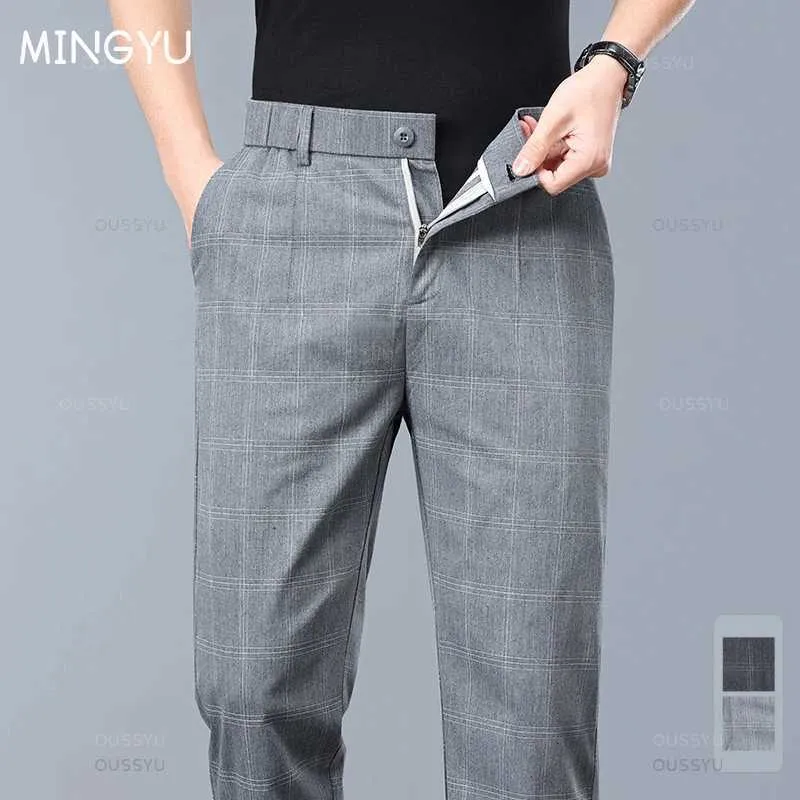 Pantalon masculin d'été de haute qualité classique tissage simple pantalon mince élastique pour hommes affaires gris gris pantalon formel décontracté Q240429