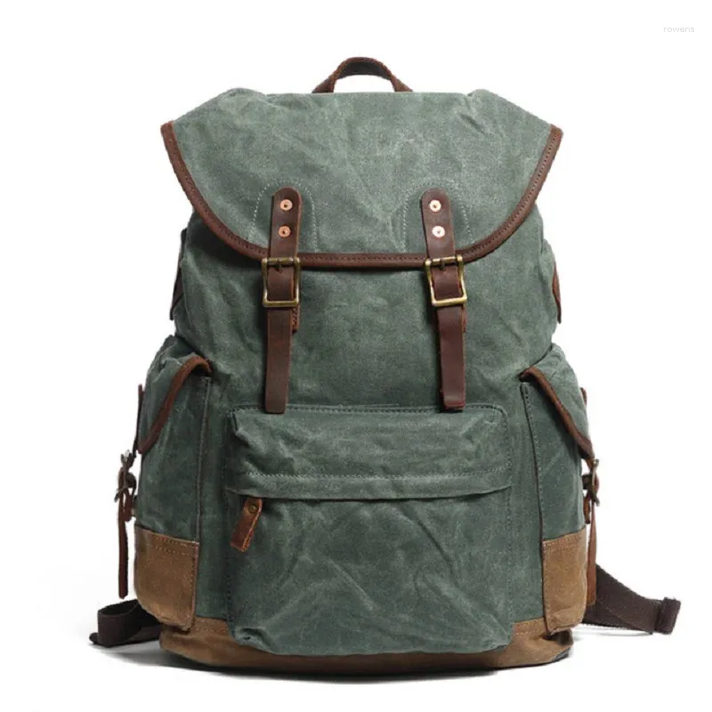 Backpack M294 Multifunction Mens Canvas Leather Vintage Waterproof Laptop Daypacks Large Capacity School Bags Big Rucksack Retro