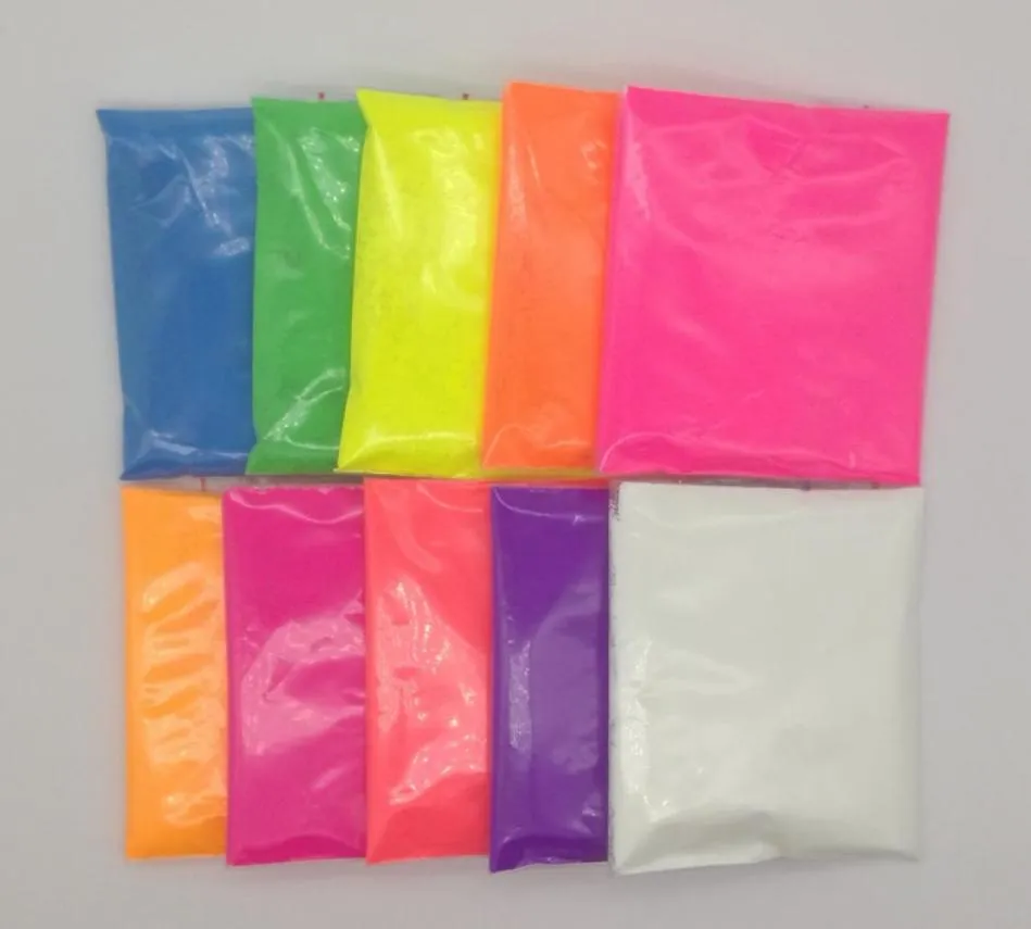 10 g pro Farbe gemischte 10 Farben Fluoreszenzpulverpigment für Farbe Kosmetische Seife Neonpulver Nagel Glitter4619693