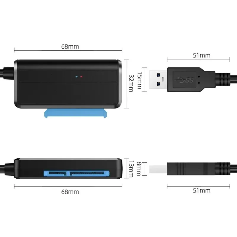 SATA zu USB3.0 Kabel, USB 3.0 bis SATA -Festplatte -Adapter, kompatibel für 2,5 3.5 HDD/SSD -Festplatte mit Strom, Support UASP