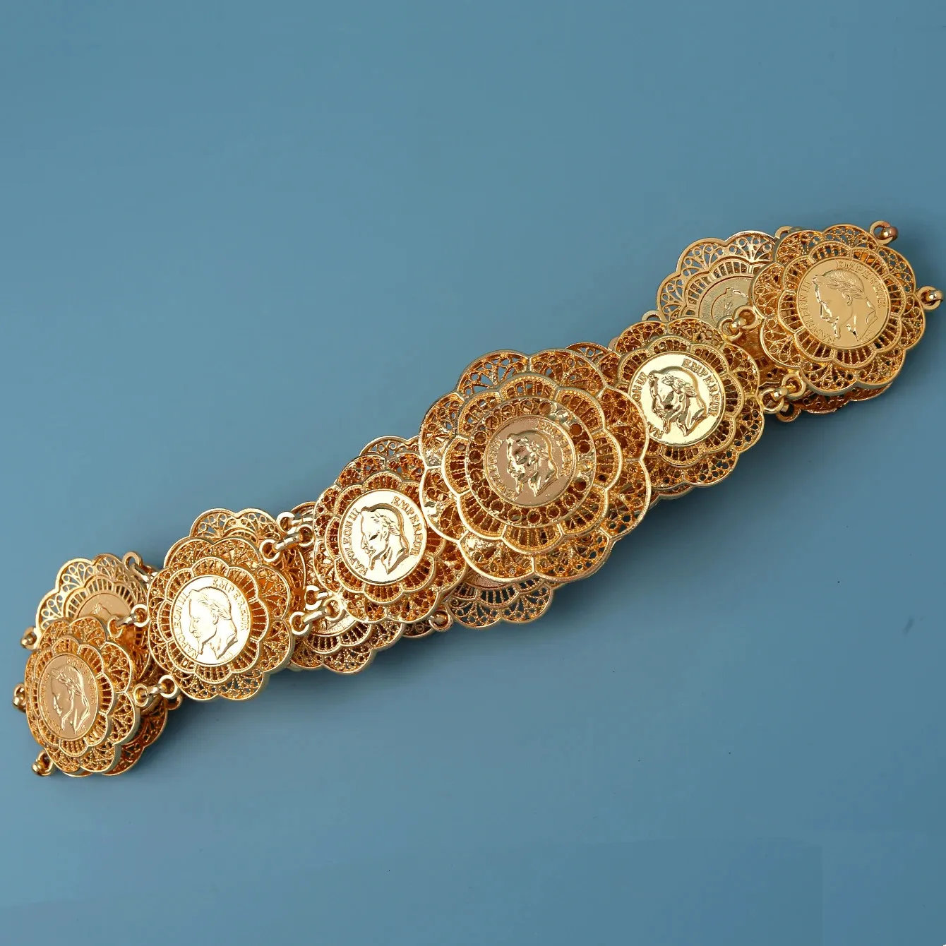 Metal Flower Shape Napoleon Coin Bridal Belt for Men Wide 