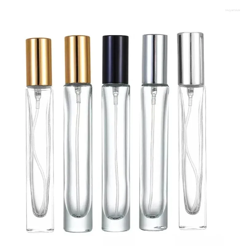 Storage Bottles Glass Atomizer Perfume Bottle Empty Refillable Gold Silver Black Lid Screw Pump Round Square Mini Sample Spary 10ml
