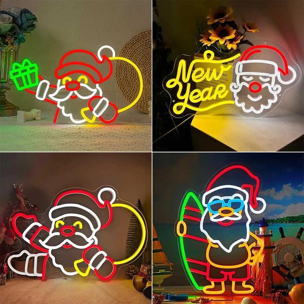 Cute Christmas LED Decor: Dimmable Santa Neon Sign, USB Powered. Shop ...