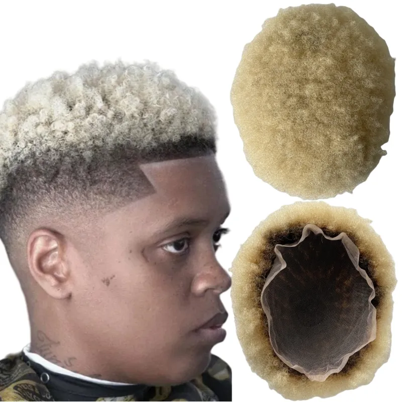 Brésilien Vierge Human Remplacement de cheveux Two Tone Color T2 / 613 4 mm Root Afro Toupee 8x10 Full Lace Unit for Black Men