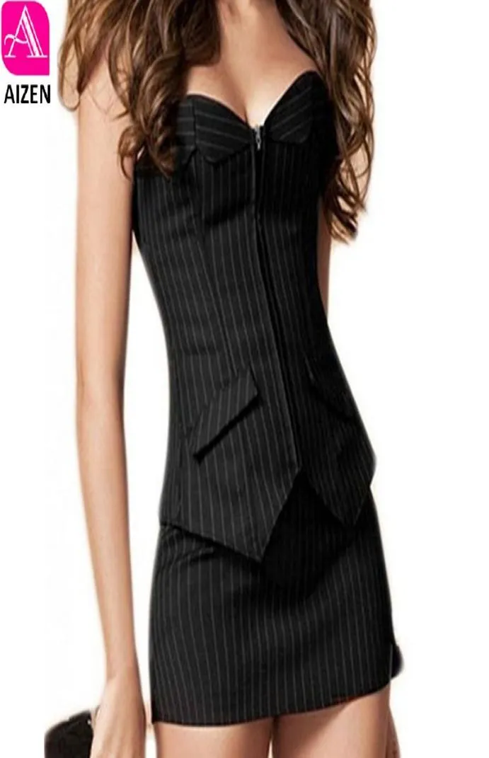 Plus sizs zip corsets mini aizen bustier corset jupe robe sexy noire fines rayures