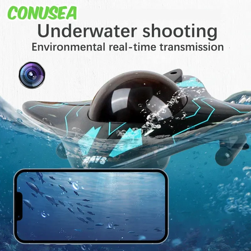6ch RC Boat Submarine med kamera Underwater Remote Control WiFi FPV Remote Control Boats Radiokontrollleksaker för barngåvor 240417