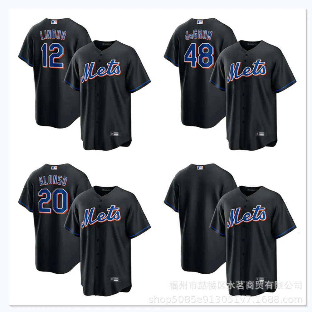 Jerseys kleding metropool Lindor#12 deGrom#48 zwarte speler jersey