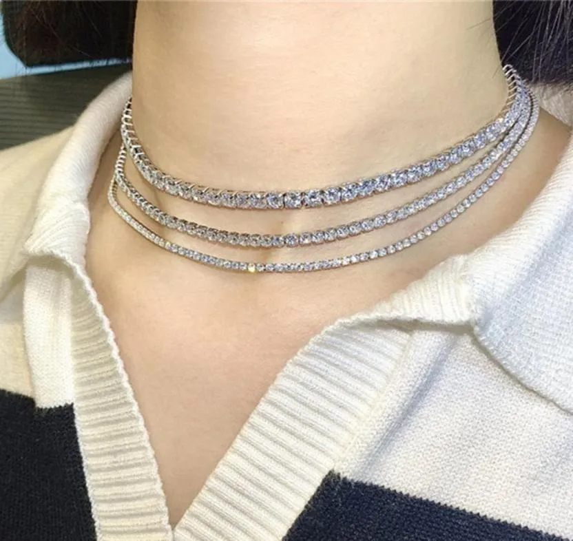 Luxury Diamond Tennis Necklace Designer 925 Sterling Silver Jewelry Ice Out Chain Necklace Woman Party 5A Cubic Zirconia Choker NE1224981