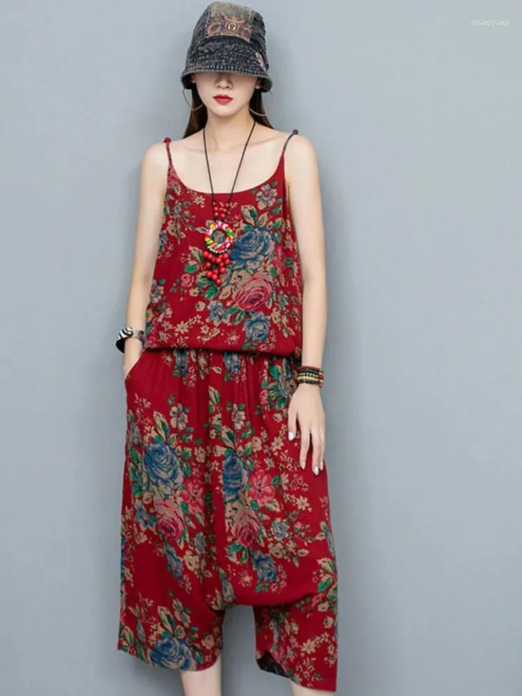 Dostyki damskie Lyuzhe 2024 Summer ciemnoczerwone zestawy kobiet wydrukowane koszulka z kamizerką luźne spodnie cielęckie Dwuczęściowe