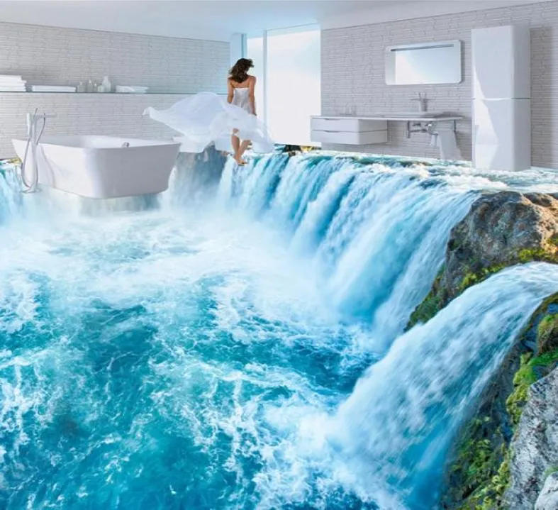 Aangepaste Po Wallpaper 3D Watervallen landschap vloertegels muurschilderingen sticker badkamer slaapkamer pvc waterdichte slijtage muurpapieren 21348213
