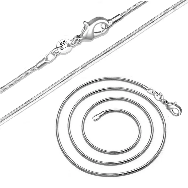 Sterling Silver Snake Chains 1mm Fashion Men Women Statement Halsband hummerlås smycken Tillbehör för hängsmycke 16 18 20 22 24 tum LL