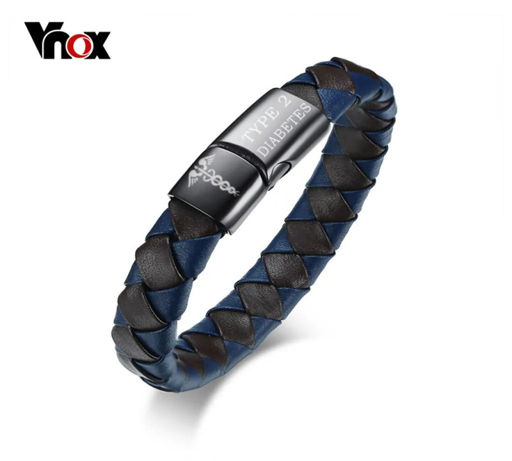 Vnox Medical Alert Bracelet Geatic Cuir Gravée Diabetes Rescue Men39