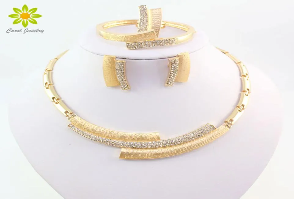 Mode Hochzeit Brautkristall -Strass -Schmuckstücke afrikanische Perlen Dubai Gold Color Statement Schmuckkostume9122221