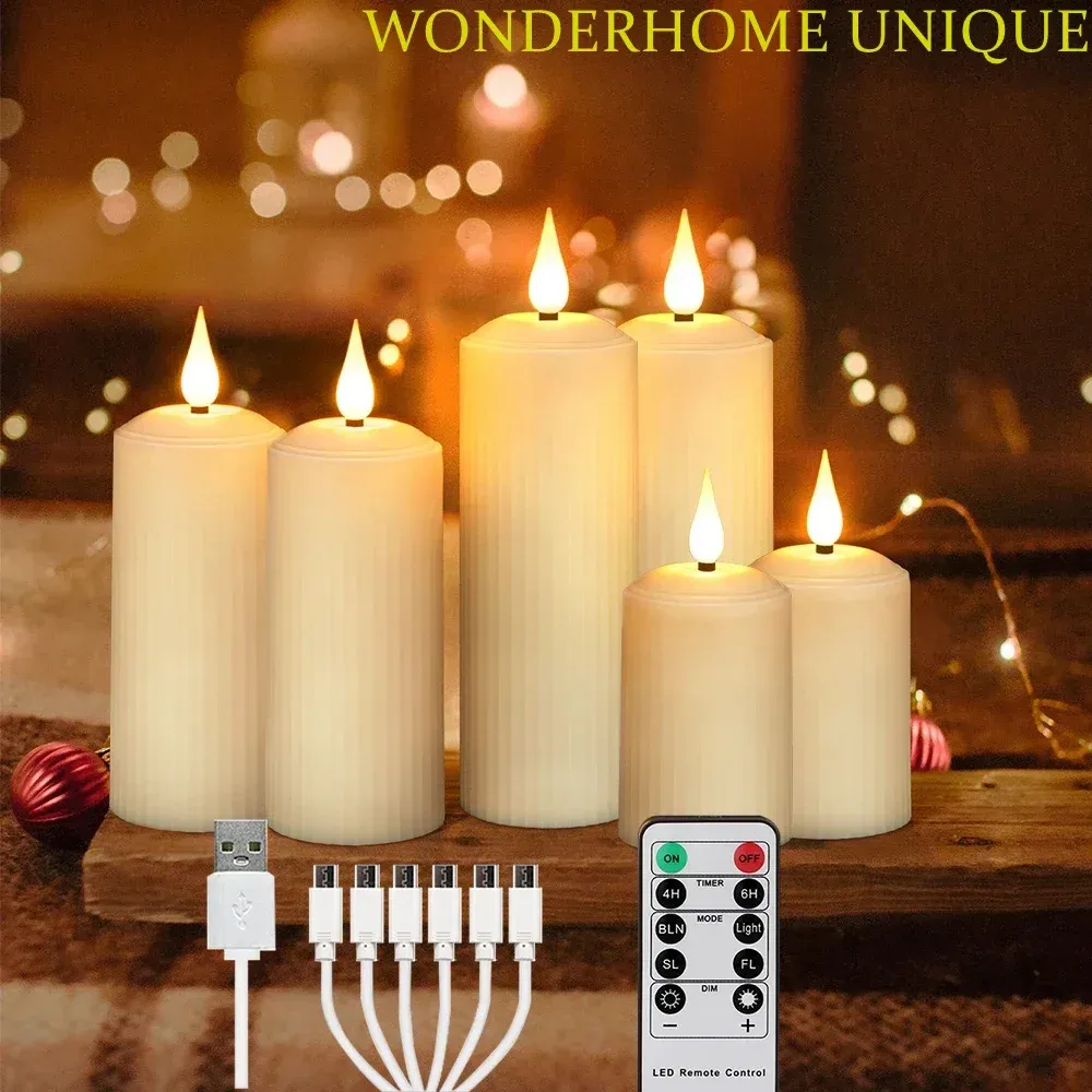 Kerzen 6PC wiederaufladbare flammenlose LED -Kerzen wasserdichte LED Flackernde Kerzen Tee mit Fernzeit für Hochzeits Weihnachtsdekoration