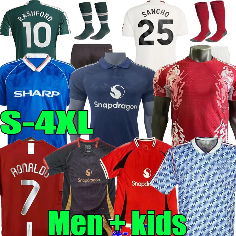 3XL 4XL RETRO RASHFORD MOUNT 88 90 91 92 93 95 24 25 United Soccer Jerseys Ronaldo B. Fernandes Garnacho Hojlund 06 07 08 2024 Casemiro Stone Roses Men Kids Football Shirt قميص كرة القدم