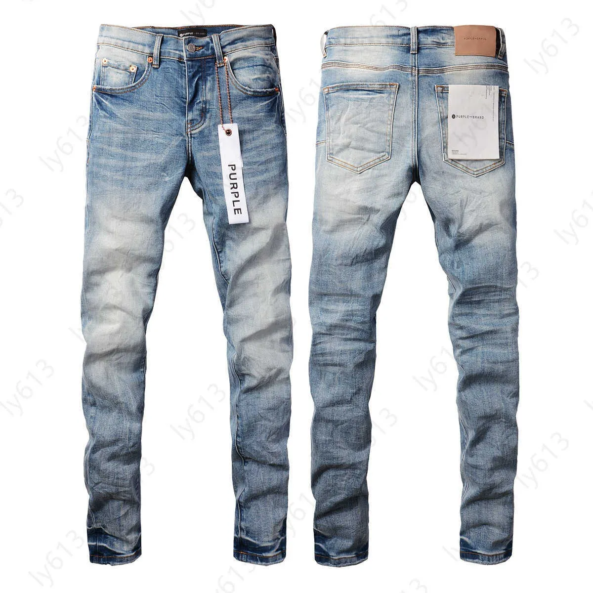DHgate Purple Distressed Biker Jeans Stylish Designer Denim Trousers for Men Apparel
