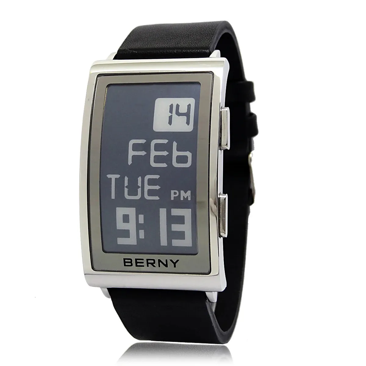 Berny Electronic Digital Watch For Men Fitness Ink Зачатые часы 3ATM Водонепроницаемые мужчины спортивные часы из нержавеющей стали Кожаный ремешок 240428