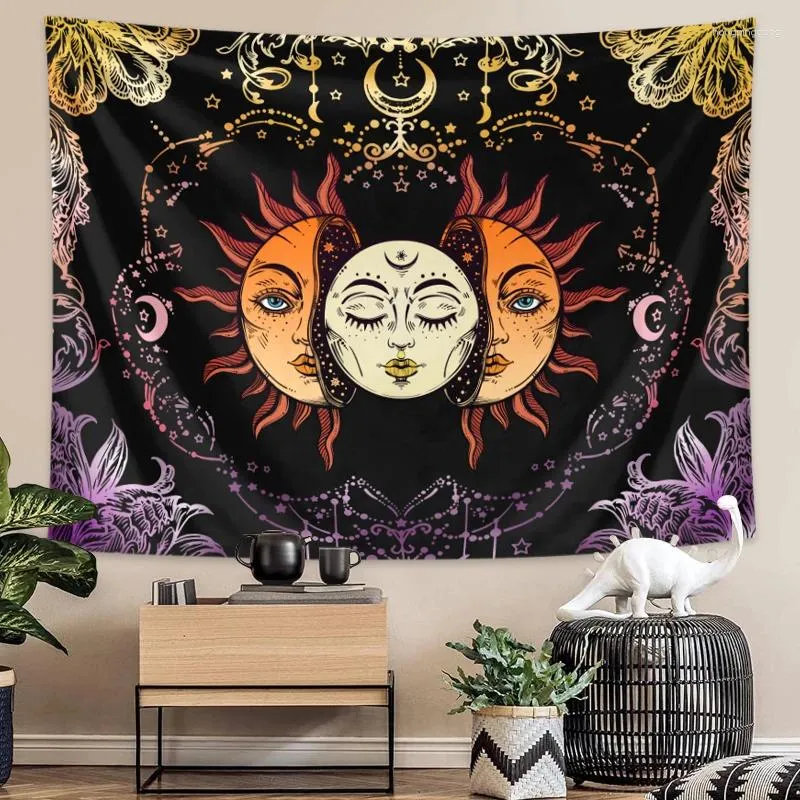 Wandteppiche 1PC Sun Moon Hippie Style Tapisserie Bunte R -Phase Bohemian Dekorative Wand hängen für Schlafzimmerdekoration