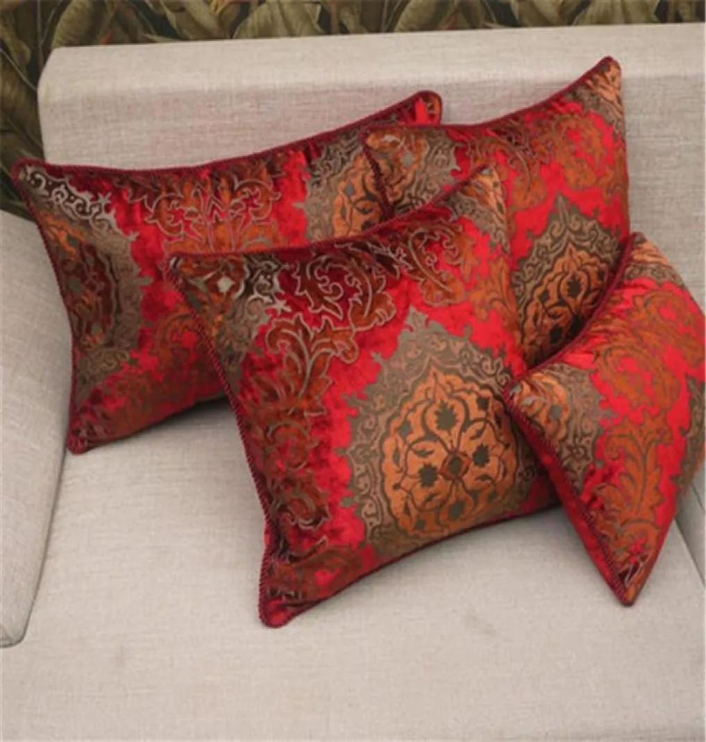 S Red Elegant European Velvet Incised Tessuto Cuscini Cuscolo Cuscino di divano Cuscolo Cuscolo Cuscolo Custù Testi di tessuti 263S2633955