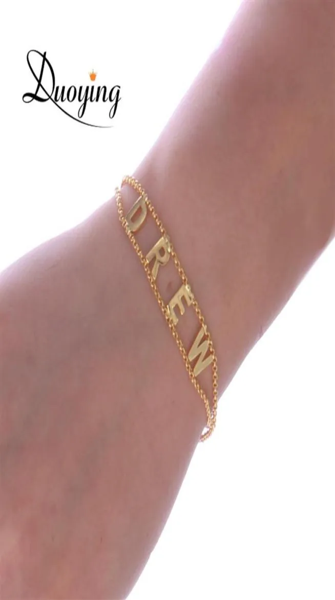 Duoying dubbele ketting link Bracelet Des Custom Capust Capital Letter armbanden gepersonaliseerde sieraden initialen naam armband nieuw voor Etsy J13559367