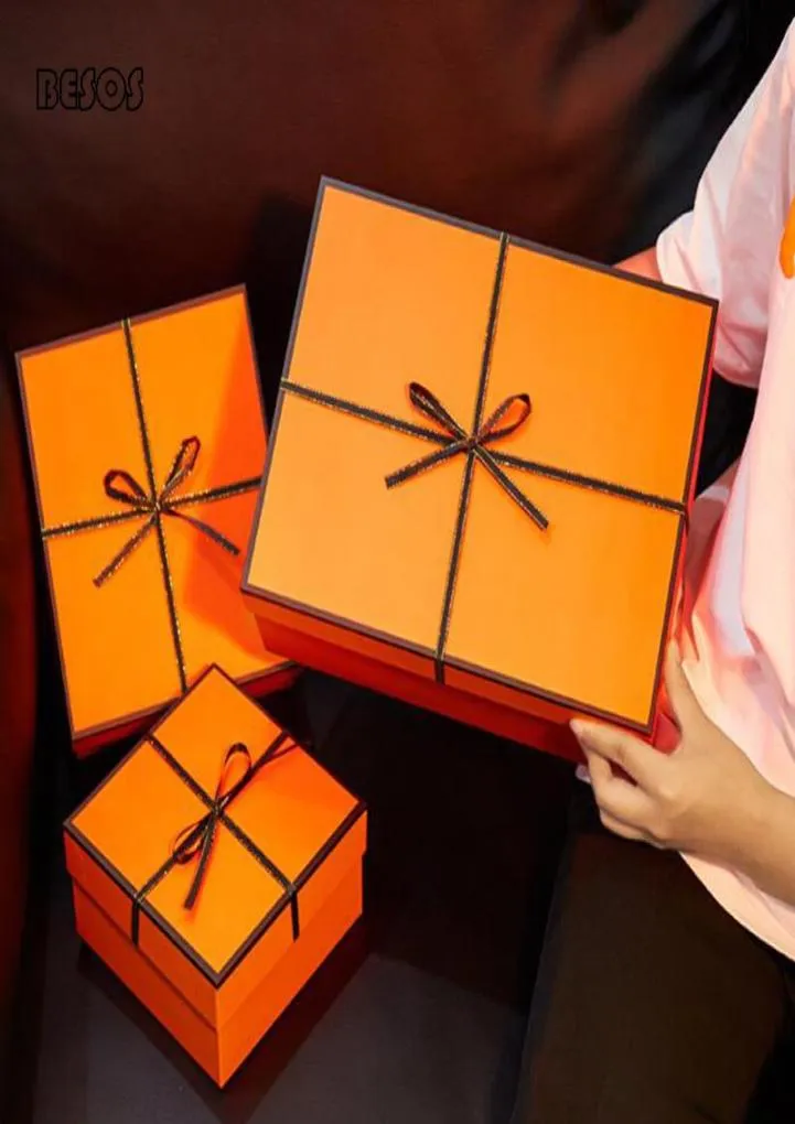Luksusowy duży pomarańczowy jedwabna bowbonowa pudełko na prezent Prezenta